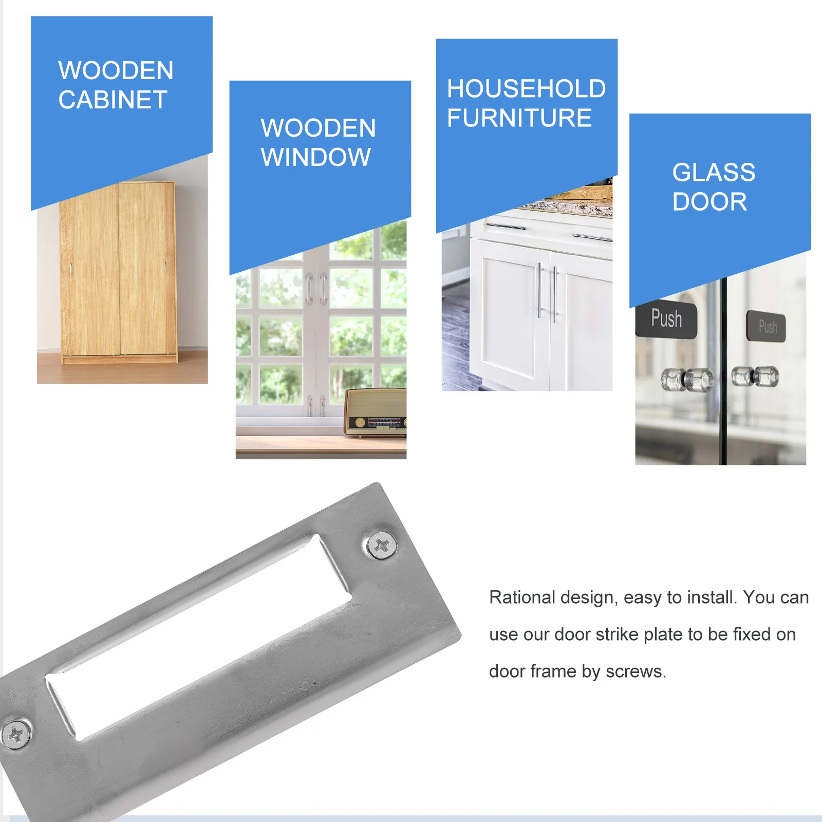 Plaques de frappe en acier inoxydable, Kit d'installation de pêne dormant, plaque de renfort de porte Durable pour porte d'entrée, 5 pièces