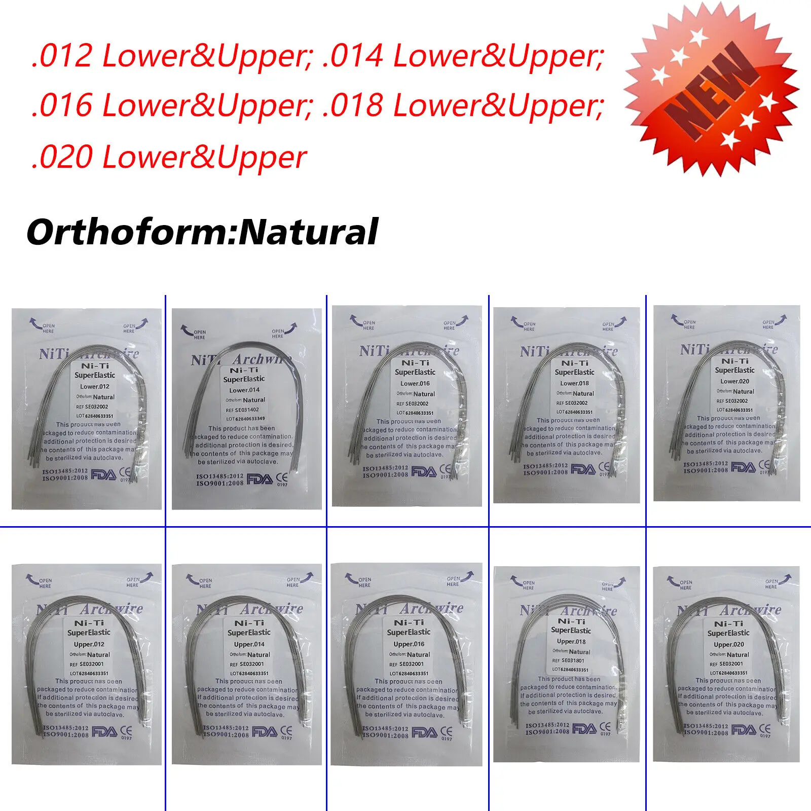 Dental Orthodontic Arch Wire Round Niti Super Elastic Ovoid/Natural 10 Sizes