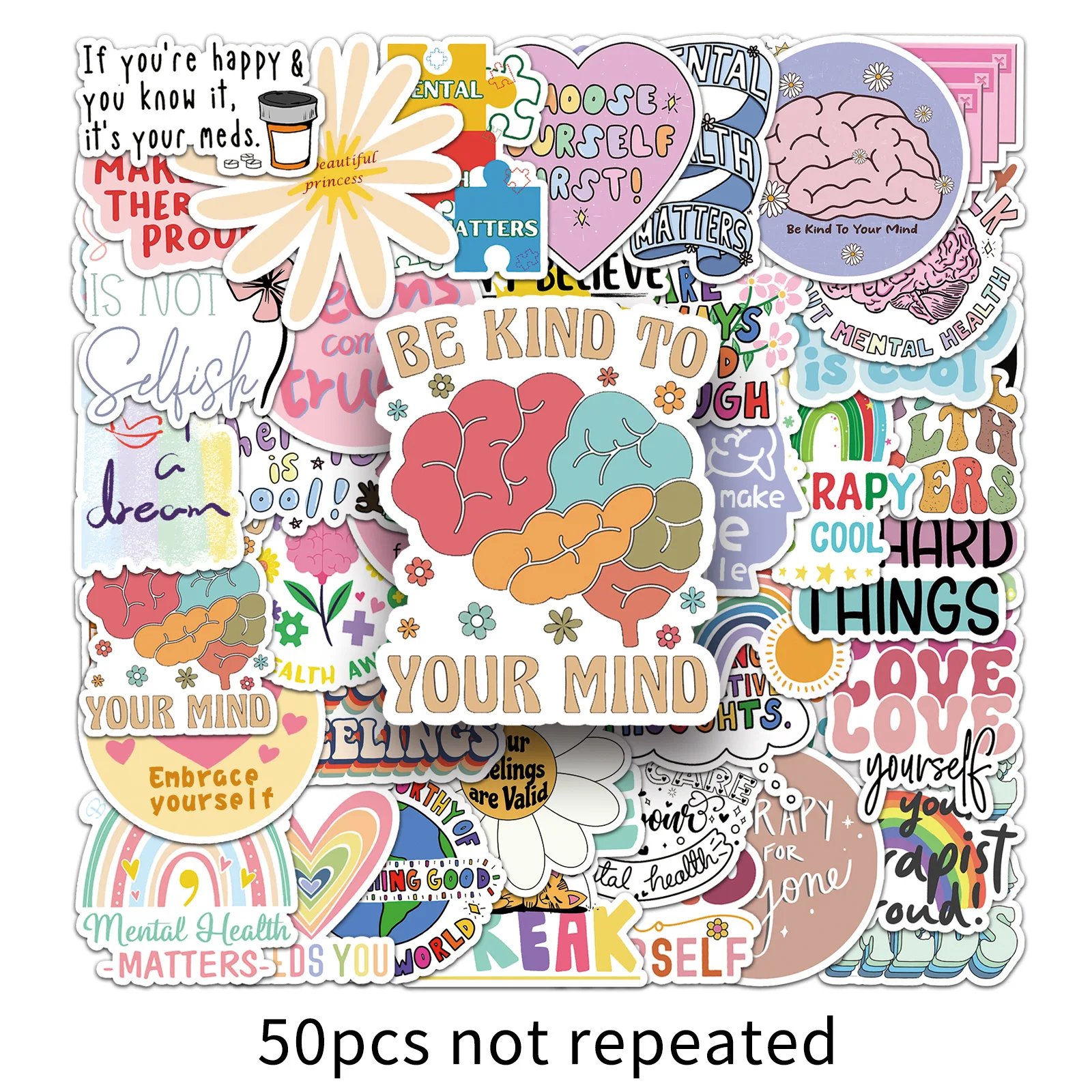50PCS Mental Health Stickers Graffiti Stickers DIY Diary Phone Case Handmade Scrapbook Aesthetic Stickers image 2