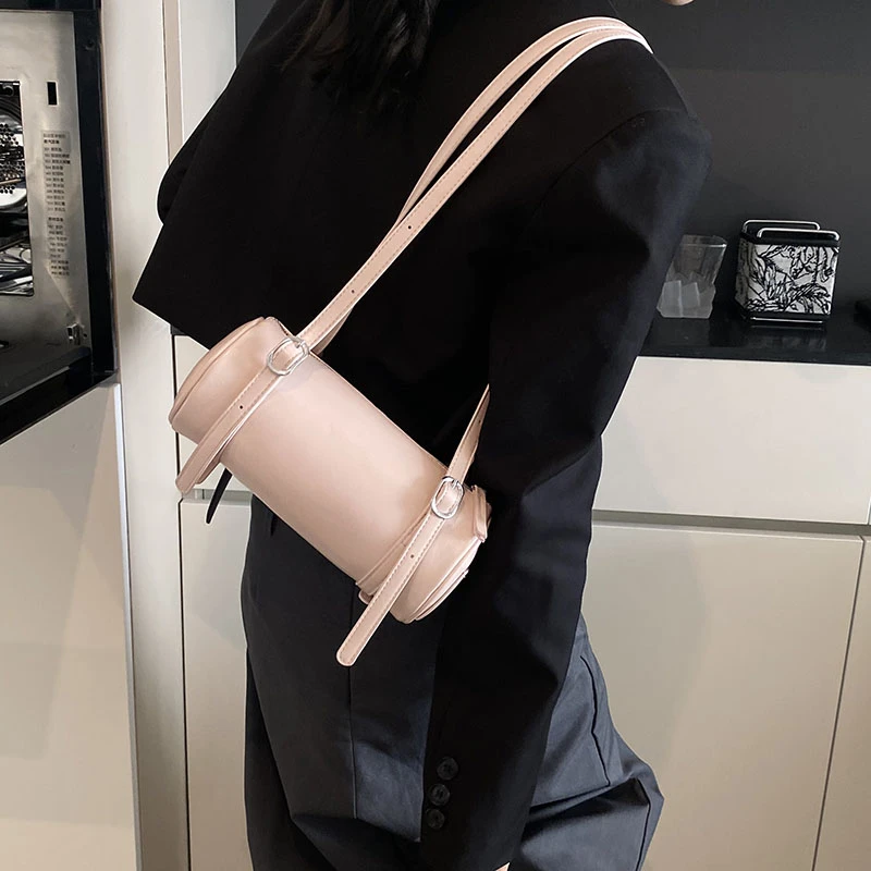 

Summer Hand Casual Street Commute Crossbody Bag Cylinder Shaped Dual Straps Underarm Shoulder Bags for Women