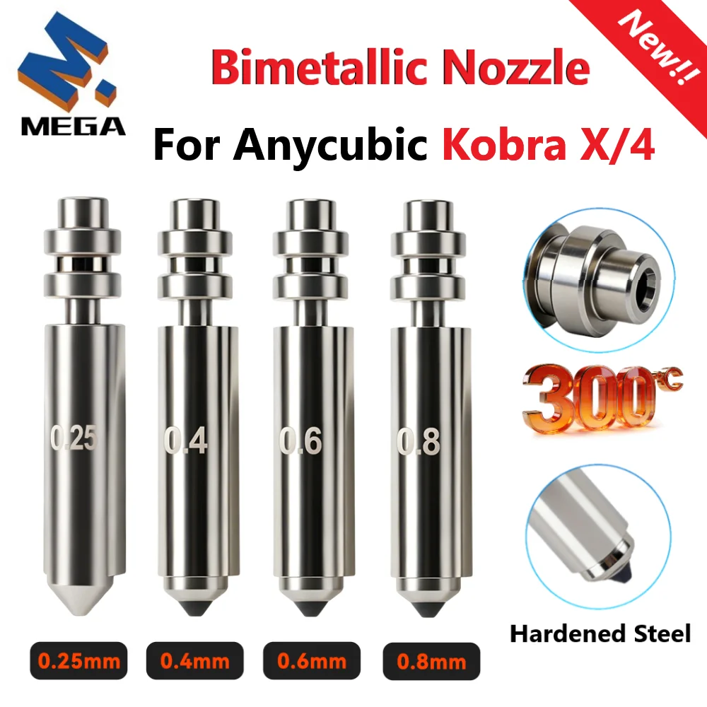 Für Anycubic Kobra 4 Kobra X Hotend Bimetall-Düsen-Upgrade Hochtemperatur 0,25/0,4/0,6/0,8mm Kobra X 3D-Drucker Zubehör