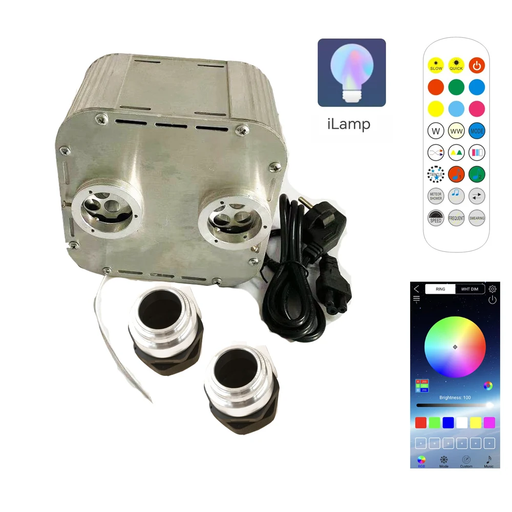 

Hot sell 2*27W RGBW APP Control LED Fiber Optic Light Engine Projector Source with Twinkle Effect for Starry Ceiling
