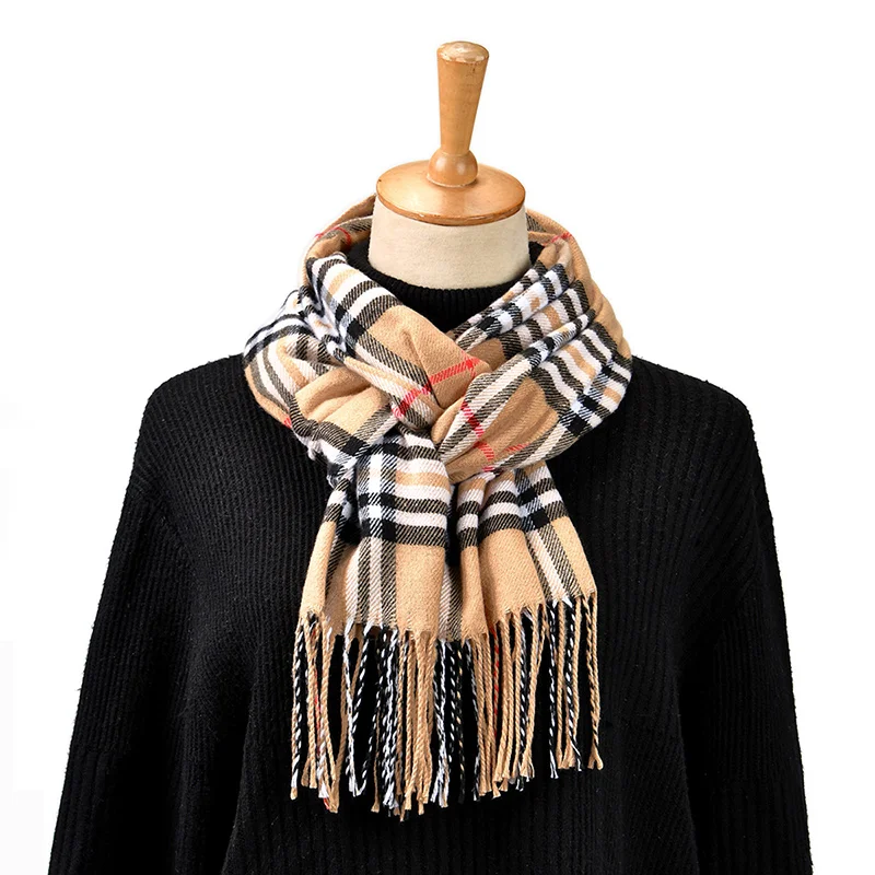 Fashion Plaid Cashmere Scarf Tassel Shawl Man Stripe Pashmina Keep Warm Winter Scarf Outdoor High Quality Neck Cover Scarf