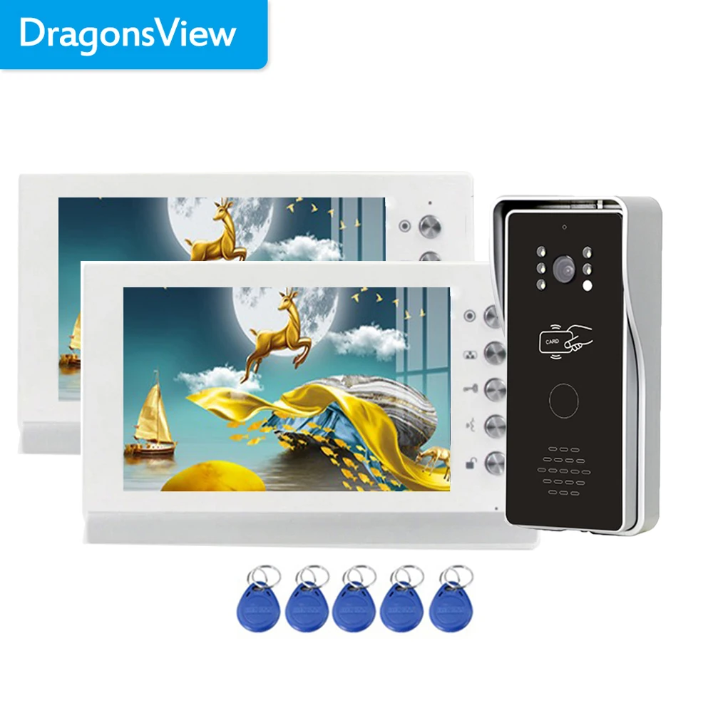 Dragonsview  Video Door Phone System 7 Inch Indoor Monitor Home Intercom RFID  Doorbell Camera  Door Access Control Kit Talk