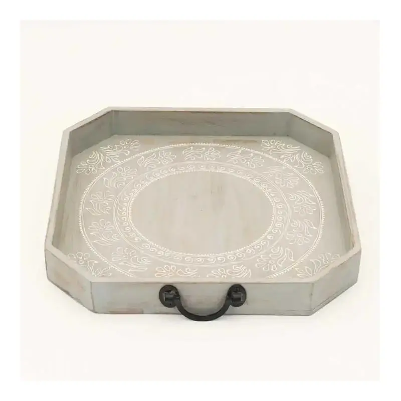 

Grey and White Wooden Tray for Home Décor and Organizing Essentials