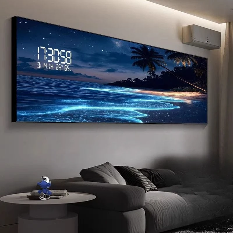 Light luxury digital display screen living room decorative painting atmosphere electronic clock sofa background wall mural