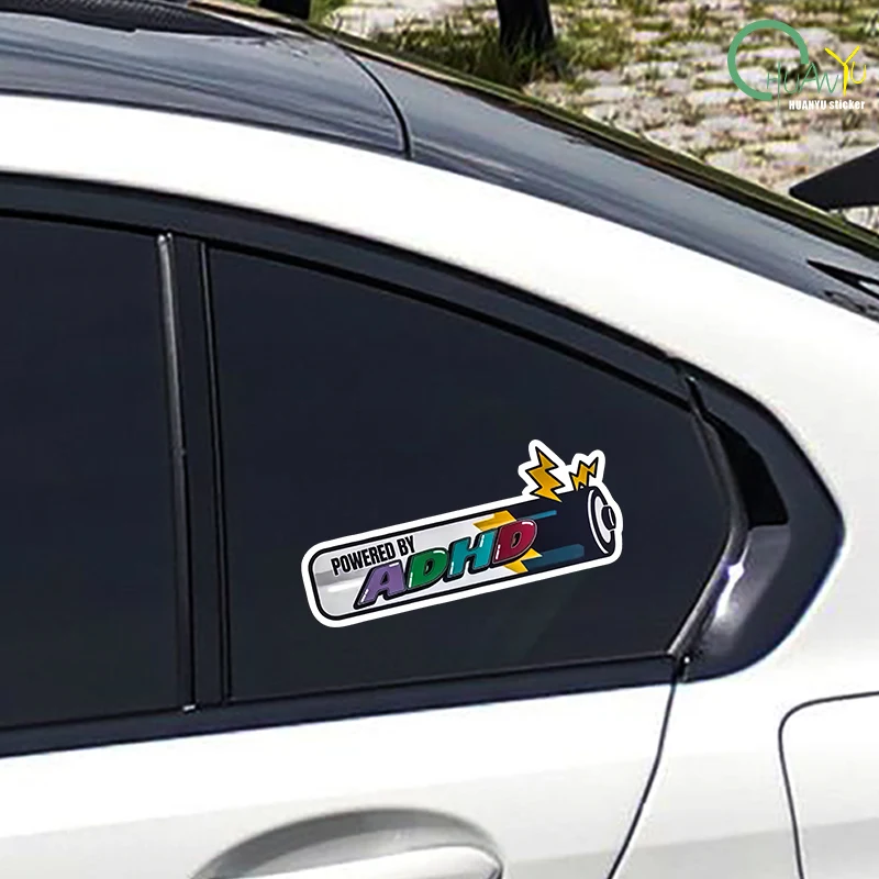 Zasilany przez Adhd; urocza kreskówka anime naklejka na samochód dekoracja wodoodporna naklejka na zderzak chroniąca przed słońcem