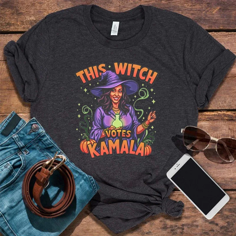 

This Witch Votes Kamala T-Shirt Halloween Kamala Harris Tee US Election 2024 Democrat Gift Witchy Women Clothing