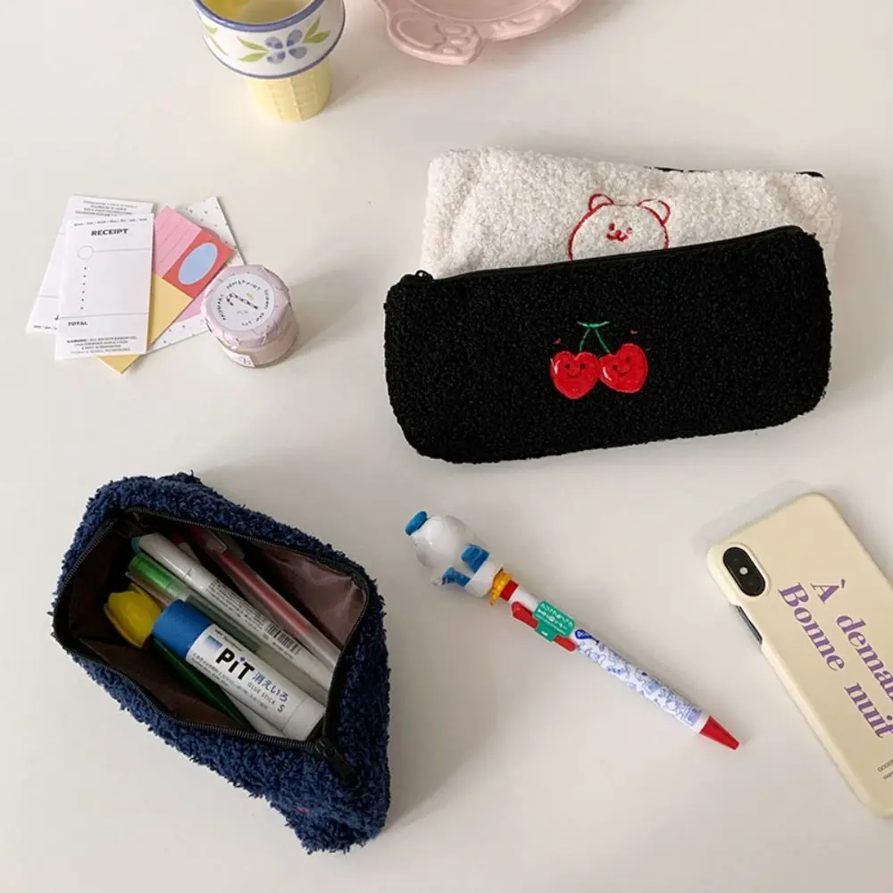 Portable Plush Pen Bag Cherry Office School Supplies Pencil Case Stationery Stationery Organizer Student