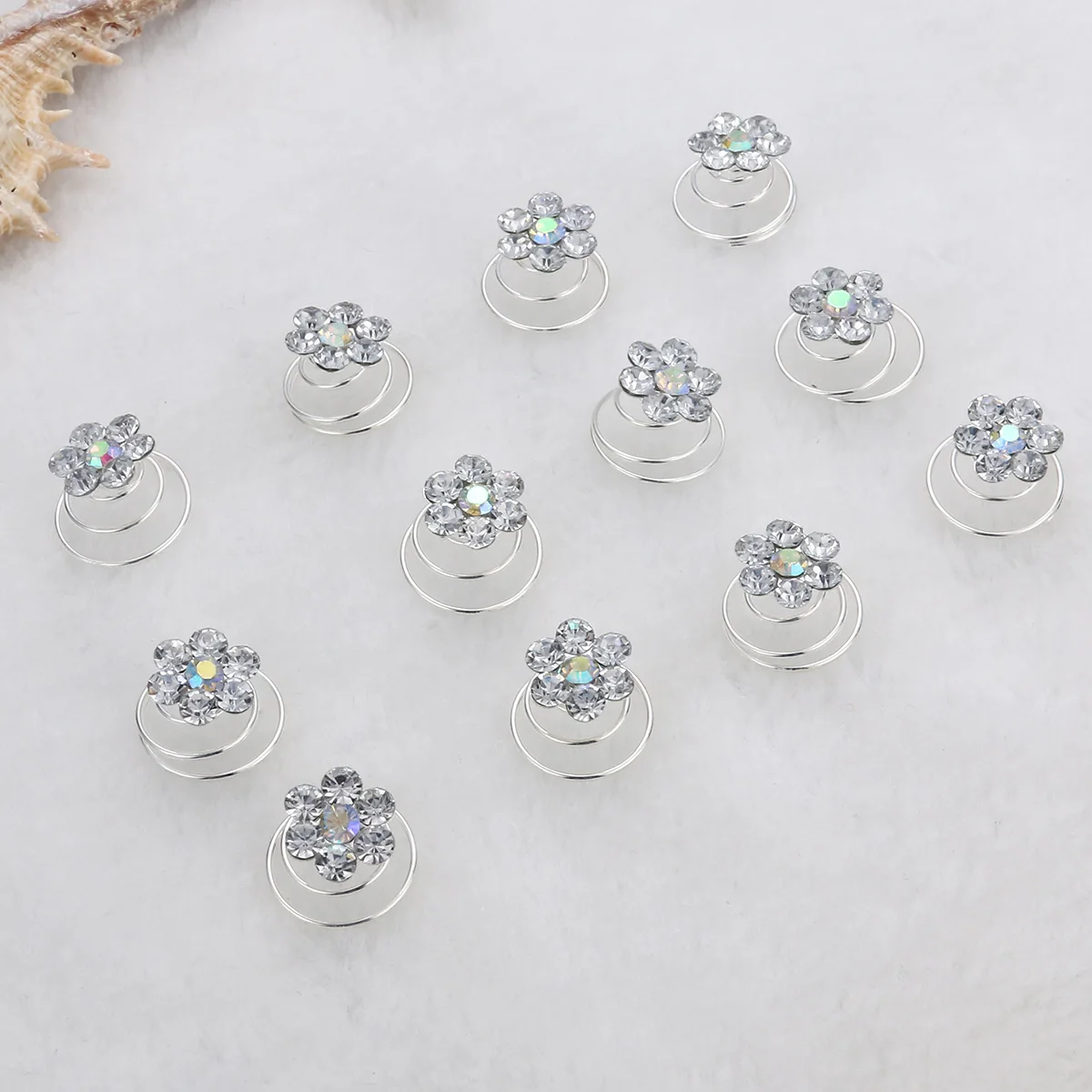 

12pcs Crystal Hairpins Silver Alloy Rhinestone Spiral Pins for Women Long Hair Bun Style Decorations Durable Accessories