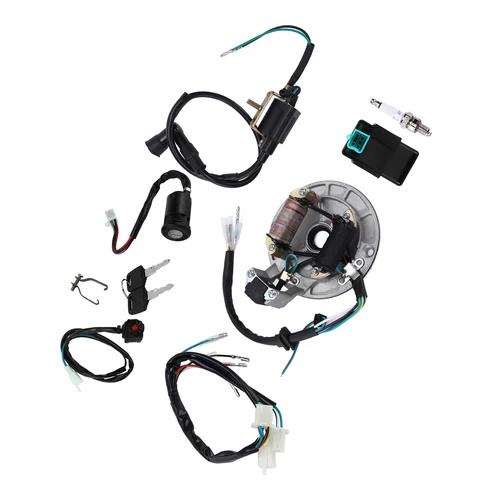 Imagen 2 del producto Bobina de encendido CDI Bujía Arnés de cables Kit de estator magneto para 50cc-140cc Kick Start Dirt Pit Bike ATV Arnés de cables de encendido