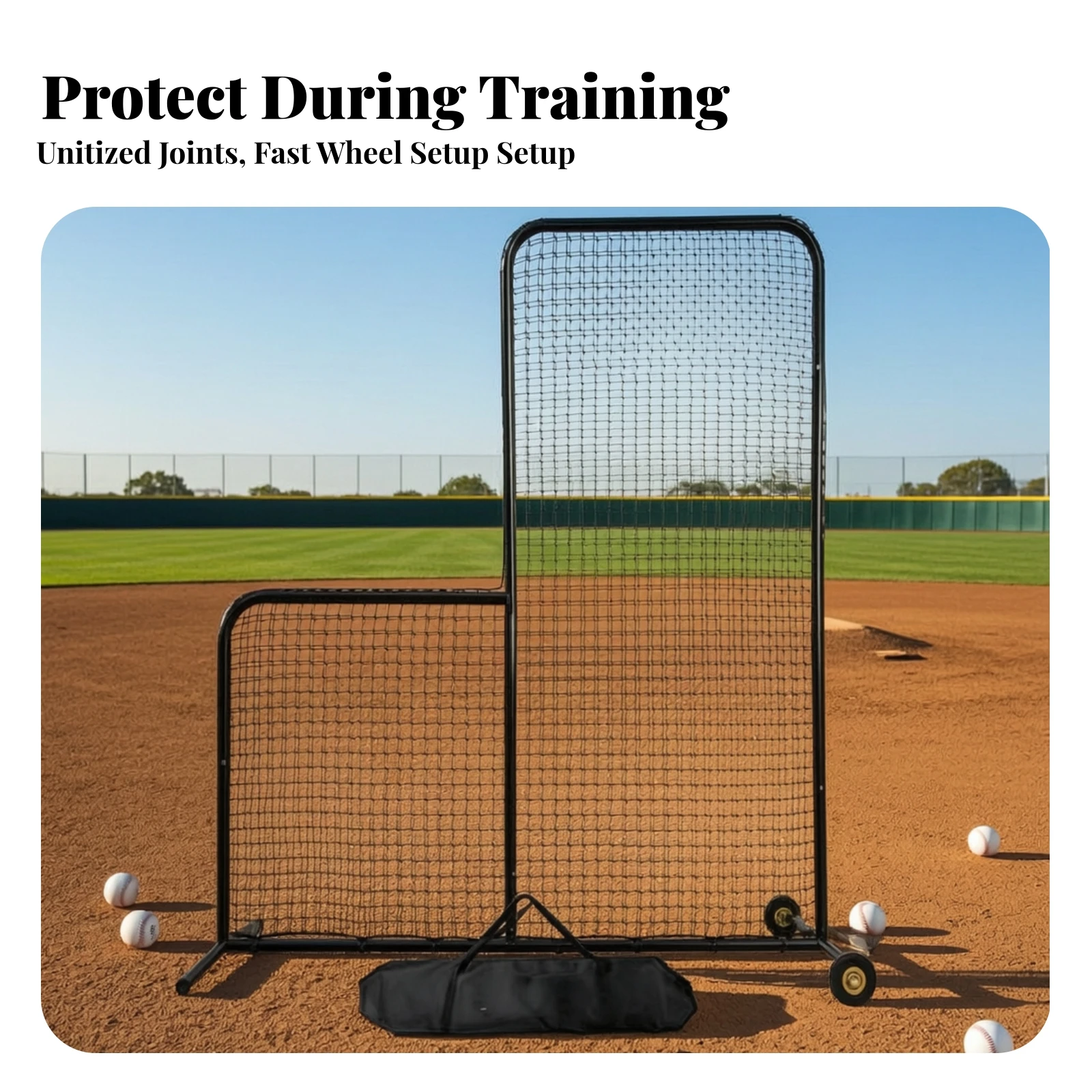 Pitching Screen Portable Baseball Pitching Net with Wheels L-Screen Heavy-Duty for, Backyard
