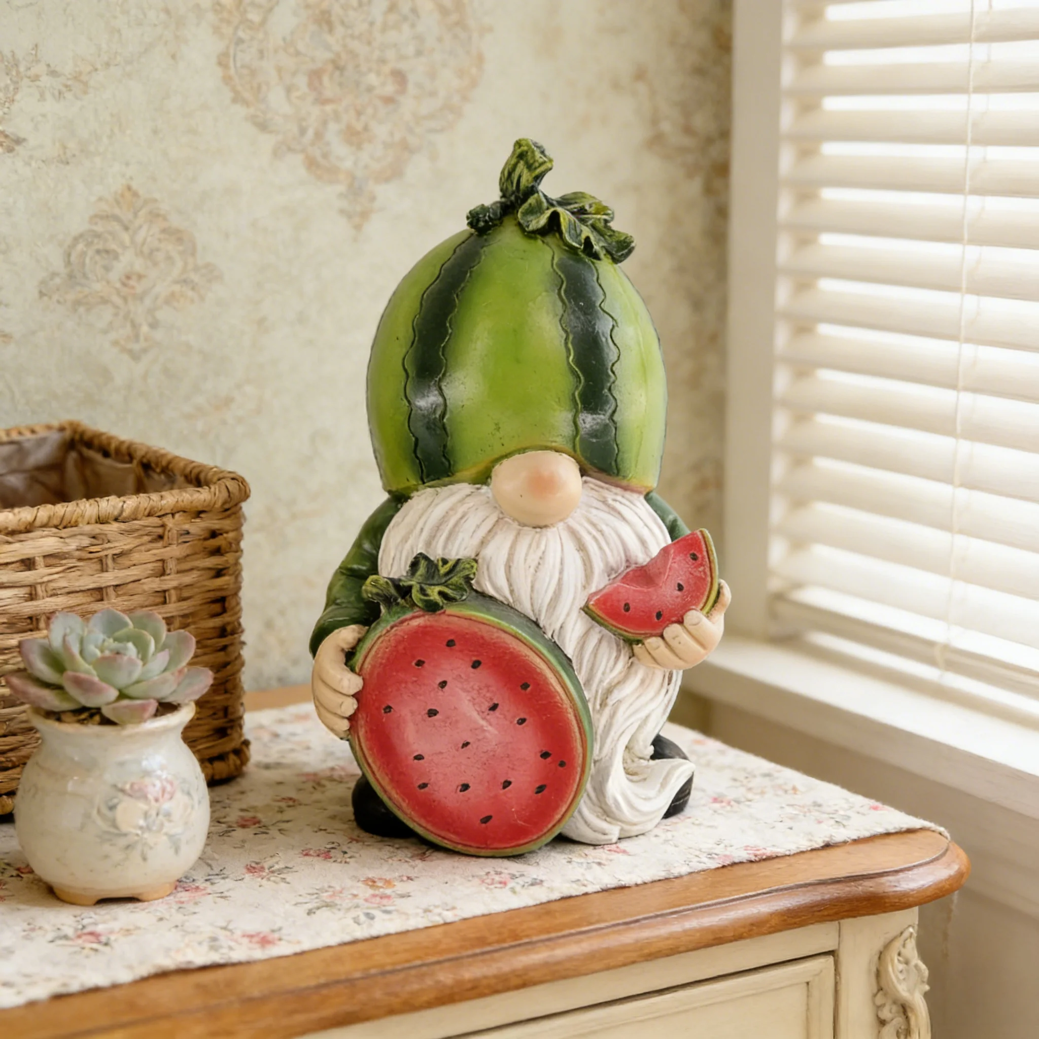 Resin Gnome Watermelon Statue Cute Home Decor Garden Lawn Landscape Creative Gift Collectible Item Desktop Decoration