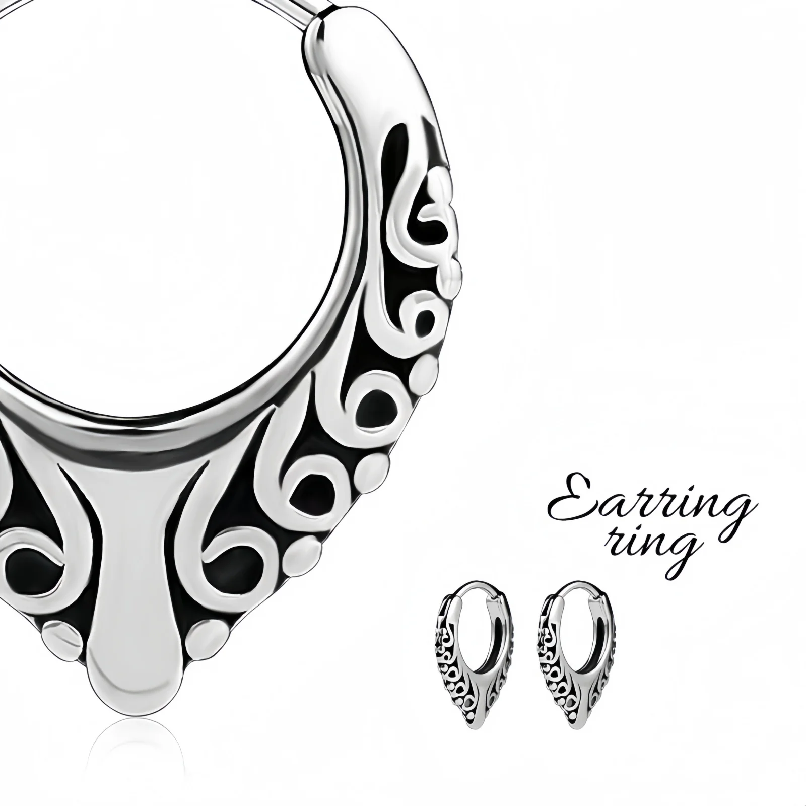 Gothic Punk Stainless Steel Tribal Hoop Earrings with Swirl Motif for Men Women Piercing Boho Vintage Jewelry Gifts Wholesale