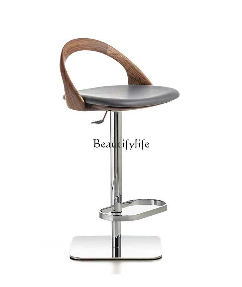 

pg45Modern Minimalist Genuine Leather Solid Wood Bar Stool High Leg Nordic Light Luxury Armchair