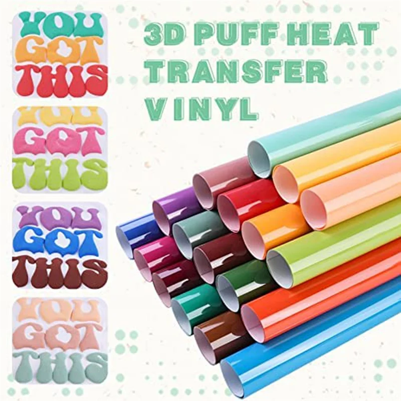 Puff Vinyl Heat Transfer - 18 Sheets 12 X 10Inches 3D Puff HTV Heat Transfer Vinyl for T-Shirts DIY Compatible