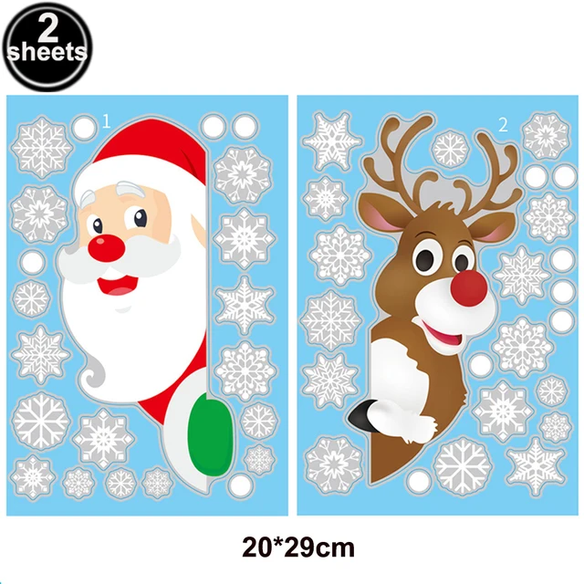 2Pcs Merry Christmas Snowflake Window Sticker Christmas Electrostatic Wall Glass Stickers Decals Xmas New Year Wallpaper