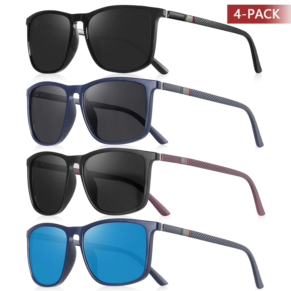 CRIXALIS 4-teilige geradeckige Sonnenbrille für Herren und Damen, Outdoor-Sport, Reisen, Spiegel, Strand, Sonnenbrille, männlich, modische Farbtöne, UV-Schutz