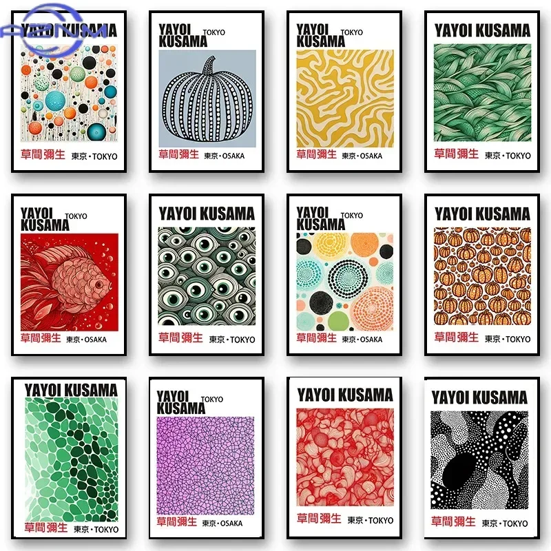 Japanese Yayoi Kusama Abstract Color Dot Fish Pumpkin Posters and Prints Canvas Printing Wall Art Picture for Living Room Dec