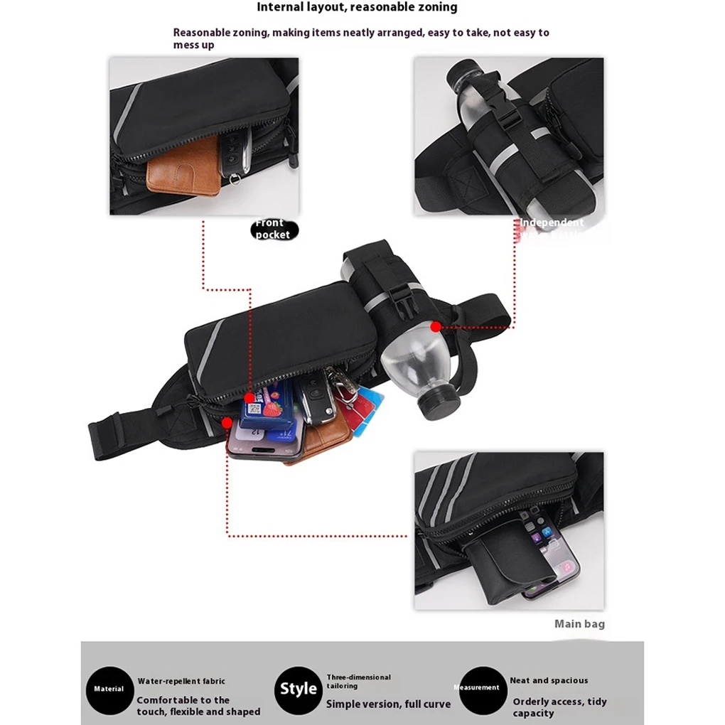 خصر للتنزه سيرًا على الأقدام من قماش أكسفورد مع حامل لحزام الجري أكسفورد في الهواء الطلق، حزمة من القماش للمشي لمسافات طويلة باللون الرمادي #6