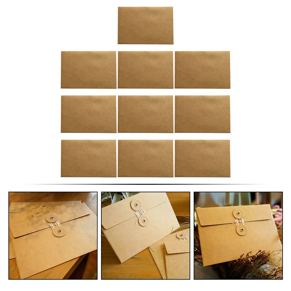 

10 Pcs Brown Paper Bags with Handles Kraft Envelope File Buckle Envelopes Self Seal Documents