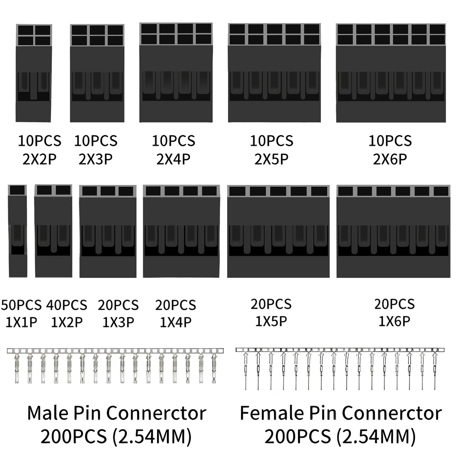 620Pcs Dupont Connector 2.54mm Kit, Pin 2.54mm Pitch Row Cable Jumper Wire Header Housing, Male Female Crimp Pins Terminal Kit