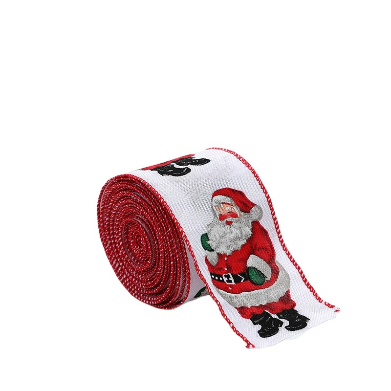 2M/Roll Linen Christmas Ribbon Xmas Tree Printed Gift Wrap Ribbon Snowman Handmade Ambiance Layout Ribbon Party Decor