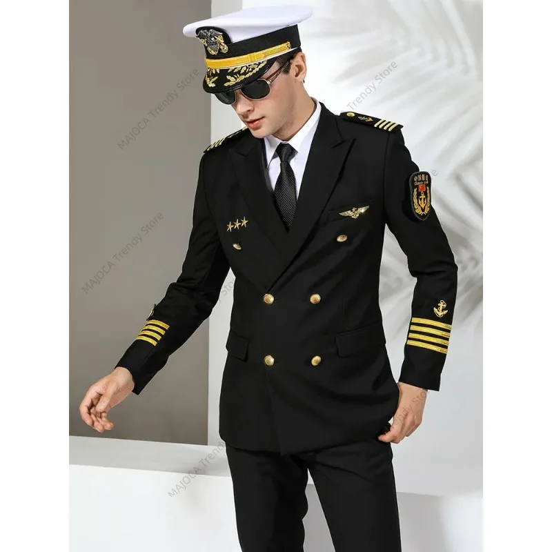 Robe de SERVICE d'officier pour hommes de la marine américaine, uniforme bleu noir à Double boutonnage pour hommes