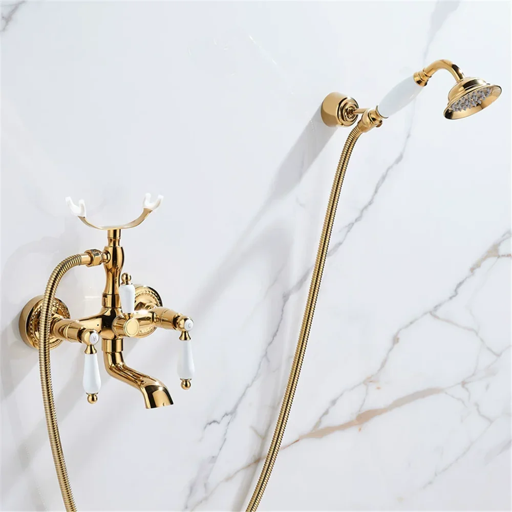 

Золотой душевой набор для ванной комнаты, настенный смеситель для ванной комнаты, высококачественный латунный хромированный смеситель для душа