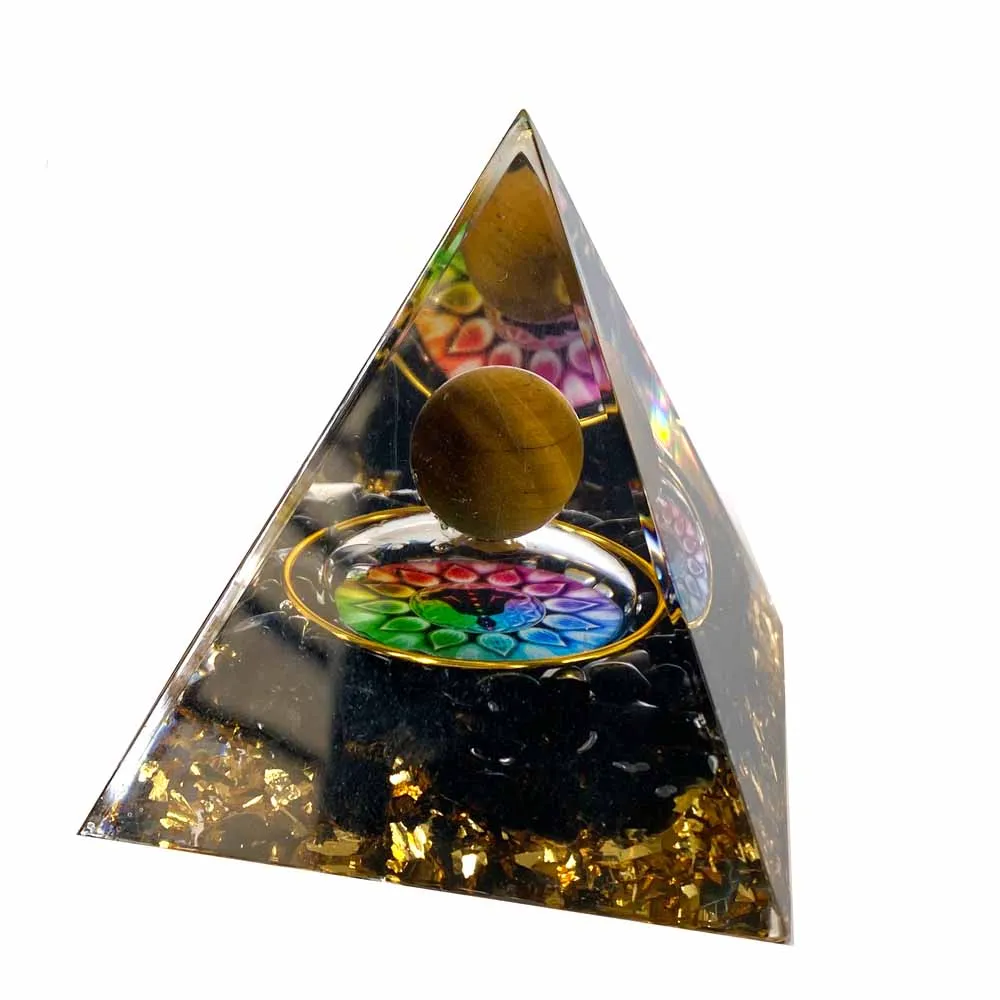 Crystal Stone Orgone Pyramid Energy Generator Natural Amethyst Peridot Reiki Chakra Meditation