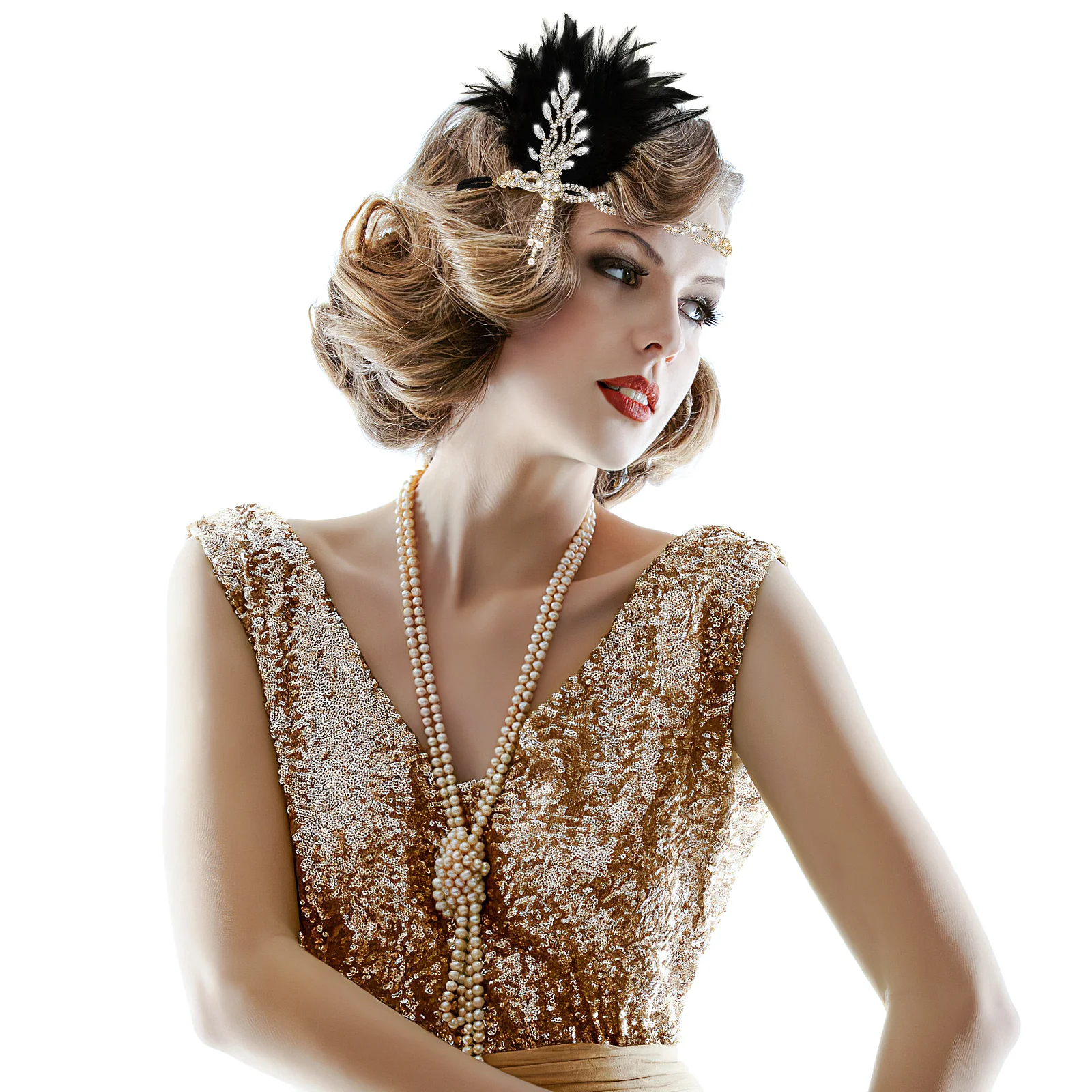 

Rhinestone Headband Women Hair Accessories Black Flapper Vintage Elastic Band Lightweight Comfortable 1920s Theme