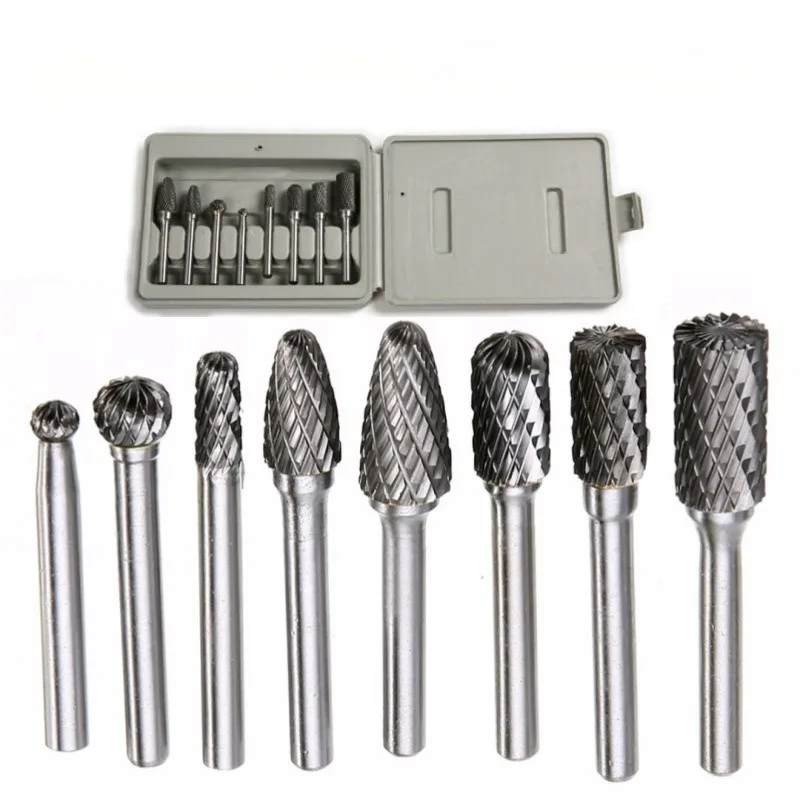 8pc Hard Alloy Tungsten Steel Grinding Head Rotary File Burr Drill Carving Wood Carving Polishing Rotary Cutting Tool