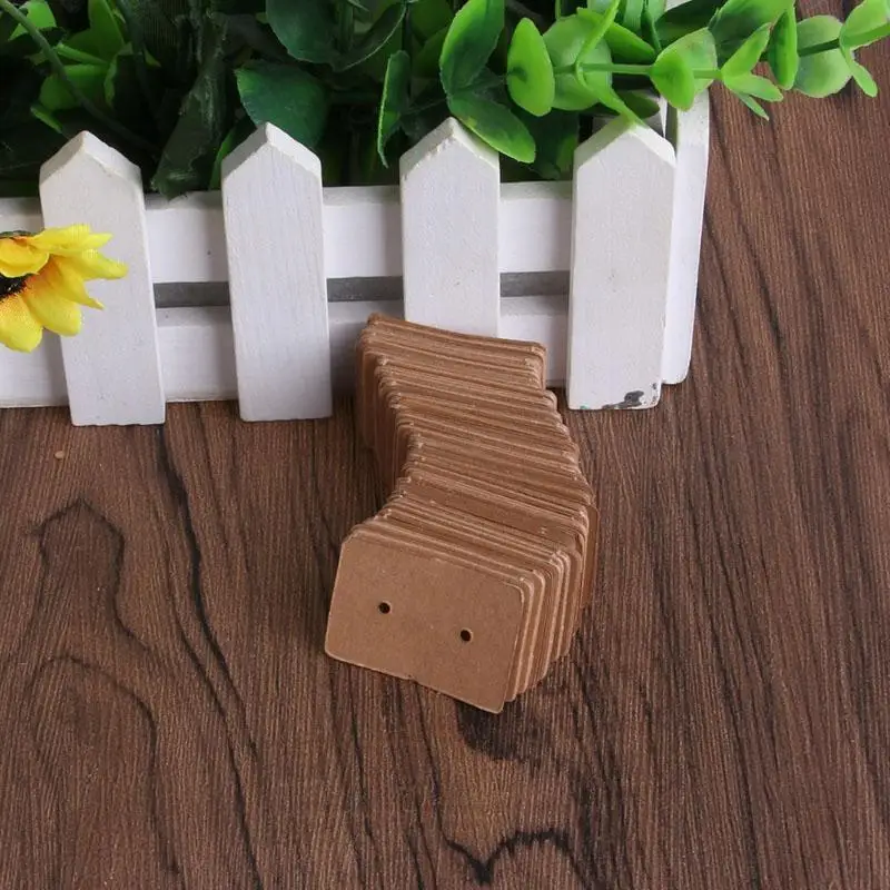 31BB 100Pcs Mini Rectangle Small Blank Kraft Paper Ear Studs Earring Display Cards Jewelry Cards Hanging Holder White Brown