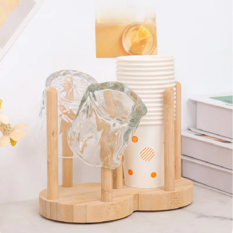 Wood colored kitchen supplies storage rack, cup desktop stor
