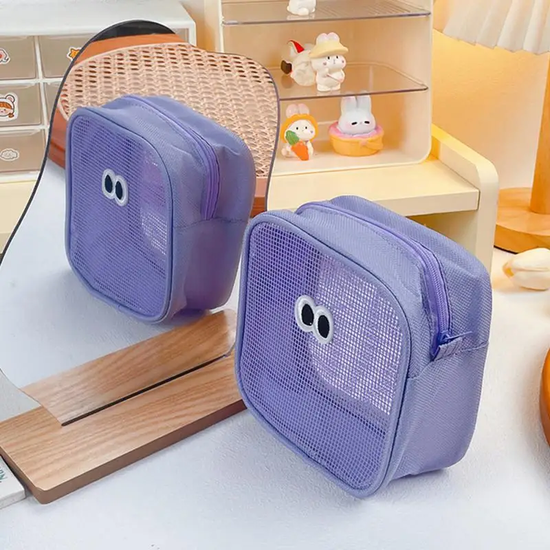 New Candy Color Clear Mesh Cosmetic Bag Cute Big Eyes Make Up Case Kawaii Makeup Pouch Makeup Case Portable Toiletry Storage Bag