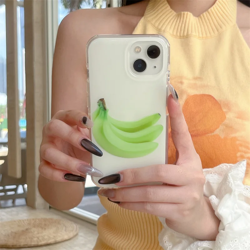 الفاكهة الخضراء الموز بارد الصيف المنعش جراب هاتف آيفون 16 15 14 13 برو ماكس حالة لطيف الفاخرة الكرتون غطاء مقاوم للصدمات