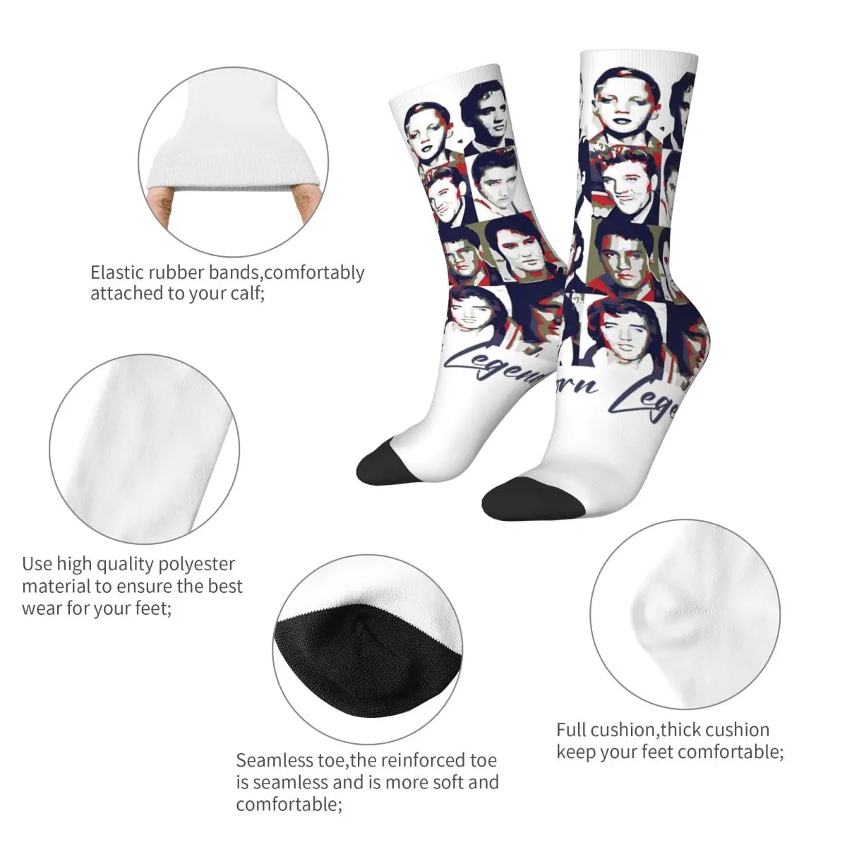 Elin Design-Chaussettes de Basketball en Polyester pour Homme et Femme, sulf, Absorbant la Sueur, The Born Legend E-Elvis P-Presleys