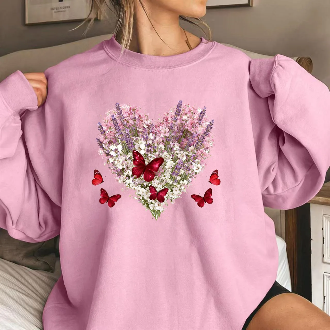 2026 Europese en Amerikaanse stijl Grote maten Valentijnsdag Nieuw los sweatshirt met ronde hals voor dames