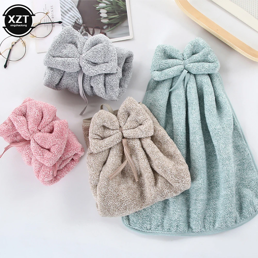 New Bowknot Coral Velvet Hand Towels for Kitchen Bathroom Microfiber Soft Quick Dry Absorbent Cleaning Cloths Home Terry Towels