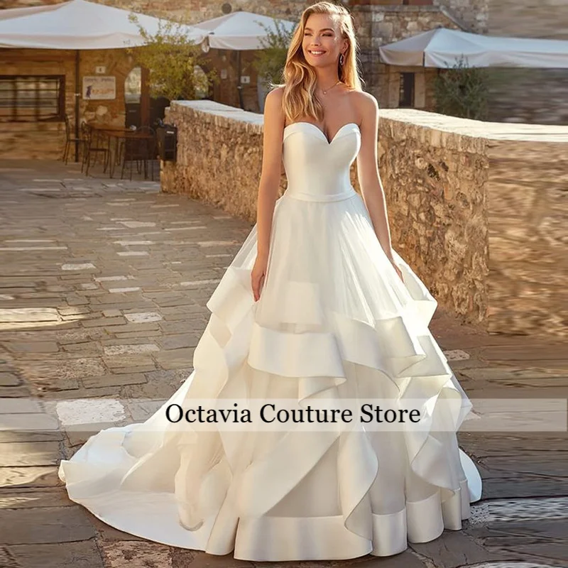 

Simple Tulle Tiered Sleeveless Sweetheart Backless Princess Wedding Dresses 2023 Bride Customized Vestidos De Novia