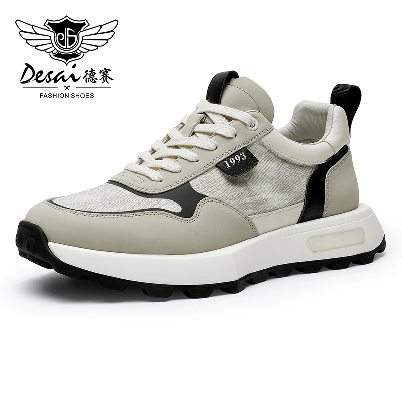 

DESAI Men Casual Shoes Genuine Leather Designer Green Color Male Sneakers Laces Up Breathable 2023 Fashion Athletic New Arrival