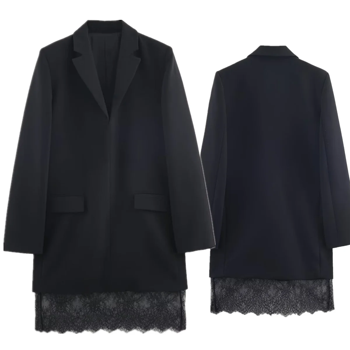 

Jenny&Dave Fashion Ladies Office Lace Splicing Elegant Black Blazers Dress Women's Jacket Woman Clothes Tops Blazer Woman