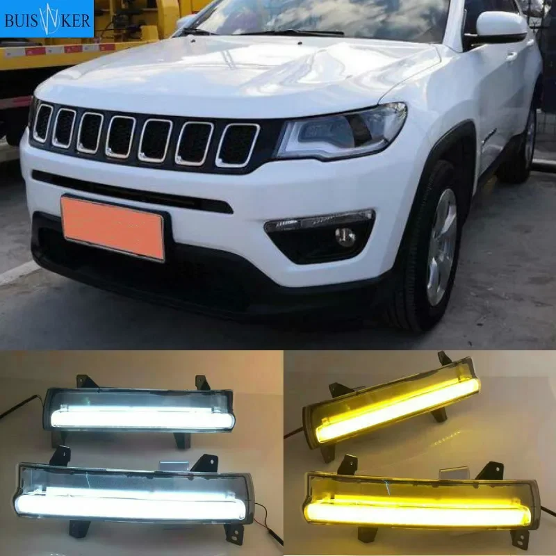 

1 Pair For Jeep Compass 2017 2018 2019 LED DRL Daytime Running Light Daylight Waterproof yellow Signal lamp