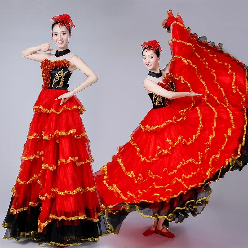 

Spanish Flamenco Dance Costume for Women Classic Gypsy Performance Dance Costume Swing Skirts Bullfight 360/540/720