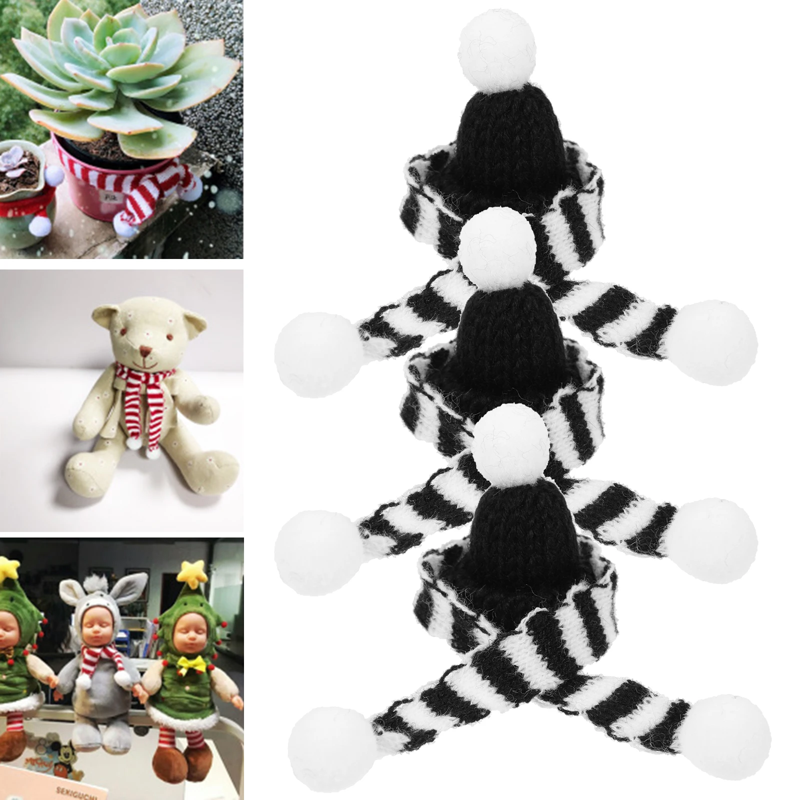 

5Sets Christmas Woolen Yarn Mini Scarves Hats Wine Bottle Covers Xmas Holiday Decoration Festival Wine Bottle Ornaments