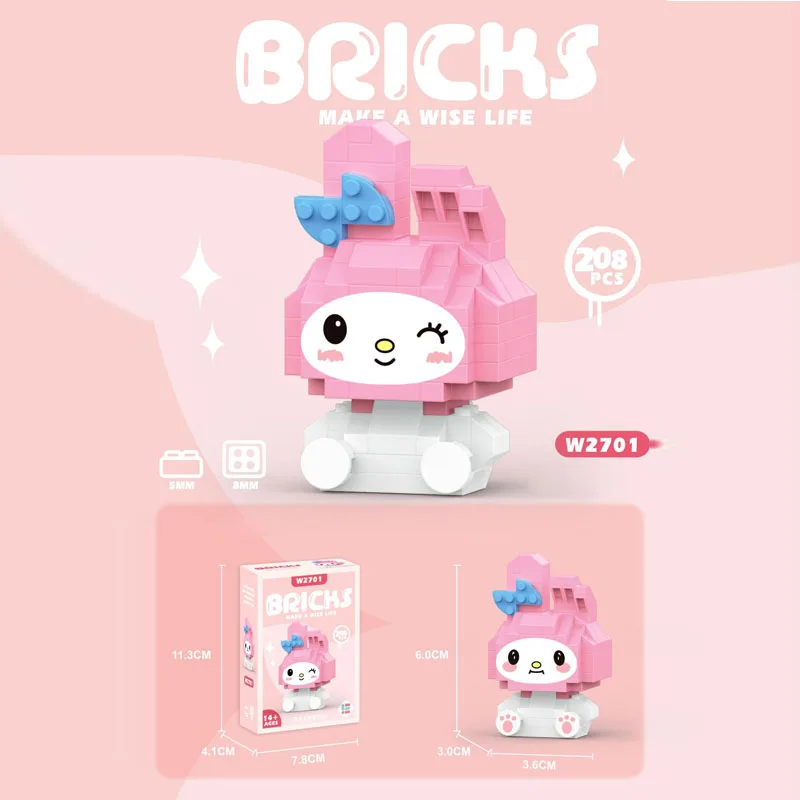 Kawaii Sanrio kuromi Cartoon figure Kuromi Melo rabbit Yugui dog building blocks puzzle assembling children's toys gift