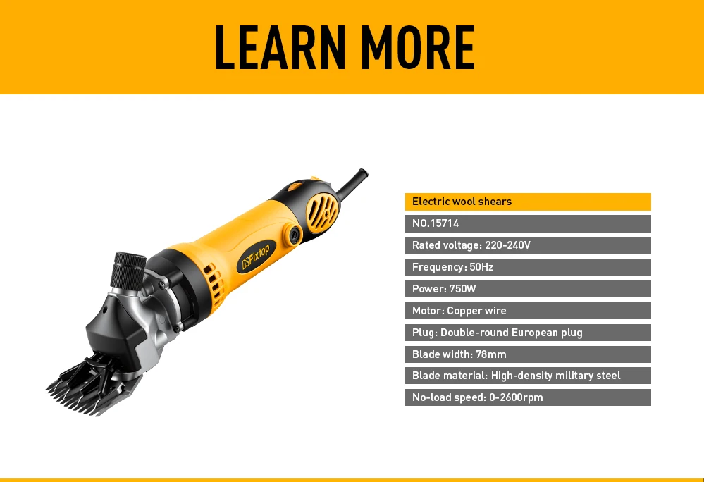 GSFIXTOP 750W Heavy Duty Electric Wool Shears, Copper Motor  Steel Blade, 0-2600RPM Variable Speed for Sheep Shearing