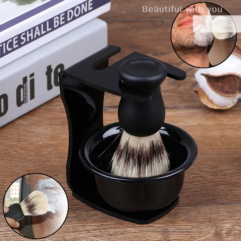 

3 In 1 Shaving Soap Bowl With Brush And Stand Bristle Hair Shave Brushes Mug