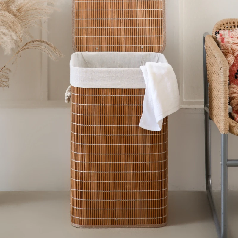 Dirty Clothes Storage Organizer Basket Wicker Hamper Wooden Container Child Foldable Laundry Basket Decorative Hamper