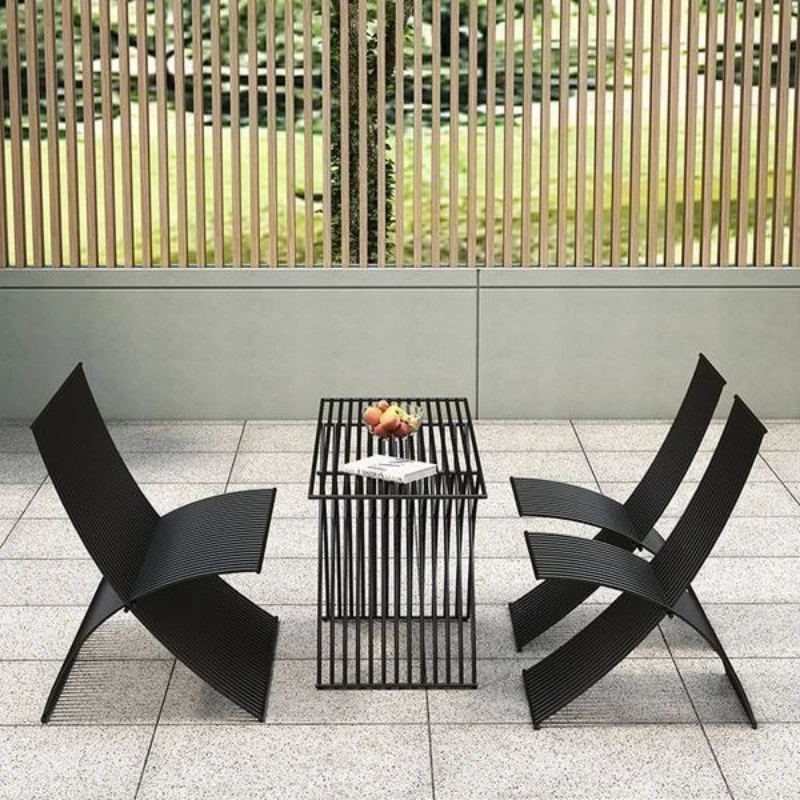 

Nordic modern simple outdoor wrought iron folding table and chair combination courtyard